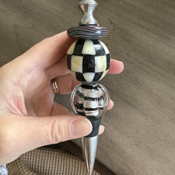 Unique Mixed Wine Bottle Stopper Silver Tone Glass Check Heavy Tall - Picture 2 of 9